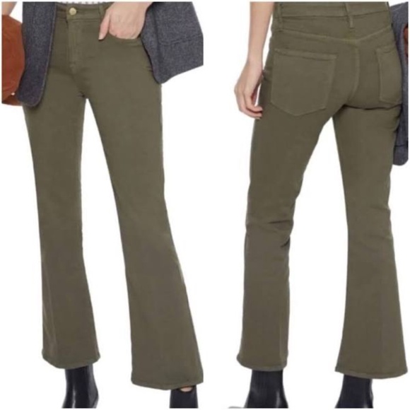 Frame Le Crop Mini Boot Jeans in Green Olive Sz. 24 Denim - Picture 1 of 15